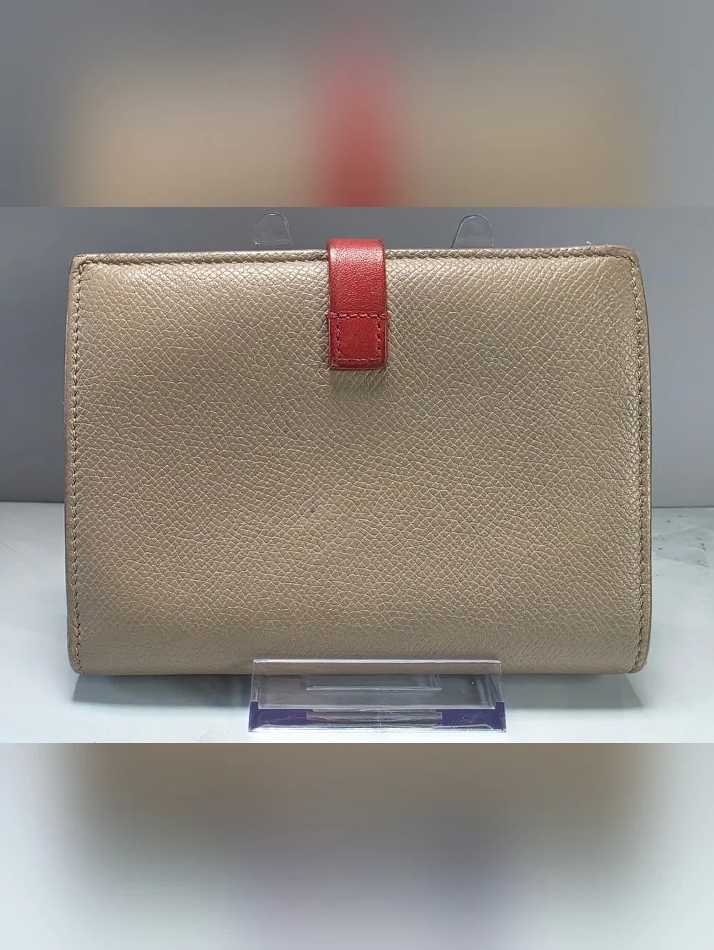 Celine Medium Strap Wallet Taupe Red Grained Leather